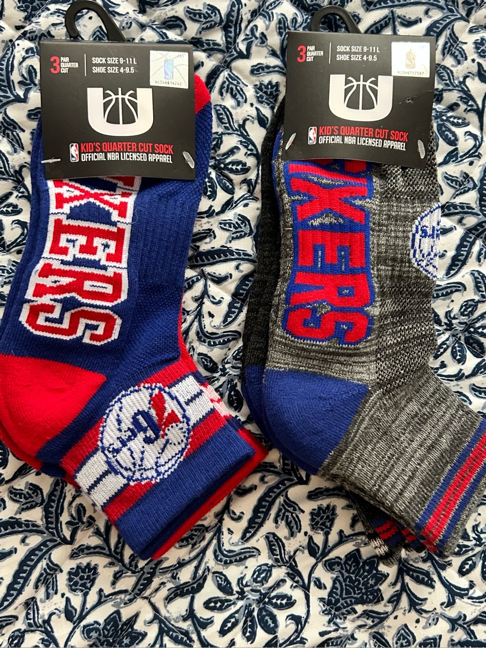 2 3 Packs Philadelphia Sixers 76ers Kids Quarter Cut Socks Shoe Size 4-9.5 New